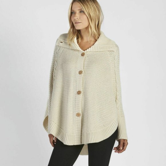 UGG Sweaters - UGG Cable Knit Button Maribeth Cape Poncho Sweater Cream Size XS / S H12016